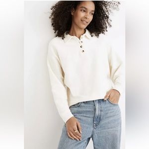 Madewell Ottoman Jacquard Polo Top White Long Sleeve Sweater Size Medium
